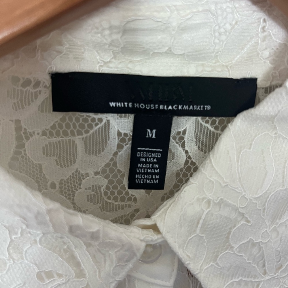 White House Black MarketLong Sleeve  Lace Button Down Shirt in Ecru Size Medium - Picture 6 of 7